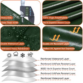 Bluyard Tarp Waterproof 13x20 Ft Heavy Duty Tarp Thicker 10 Mil Large Tarps with 20M Rope Reinforced Grommets and Edge UV&Fade Resistant Tear Resistant Plastic Tarps for Outdoor Camping Roof Pool Tent