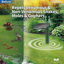 Solar Snake Repellent Ultrasonic Outdoor with LED Light, Sonic Mole Repeller Solar-Powered, Snake Mole Vole Gopher Away for Lawn Yard 2PK