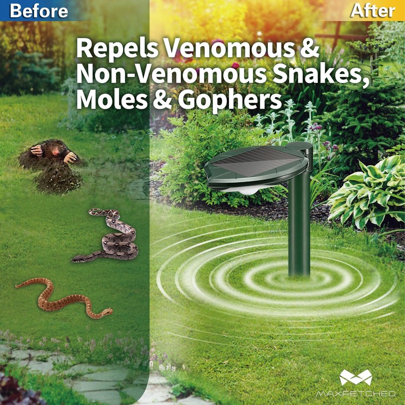 Solar Snake Repellent Ultrasonic Outdoor with LED Light, Sonic Mole