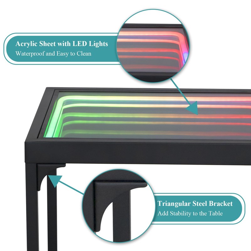 FUSLITE Infinity Mirror Light Table, Coffee Tables for Living Room,