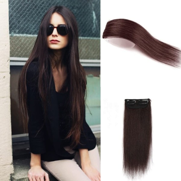 Synthetic Hair Pads Extensions Invisible Seamless Clip in Hair Extension Natural Fluffy Hairpieces Increase Hair Top Side Cover Hairpiece for Women Girls (12inch, Dark Brown)