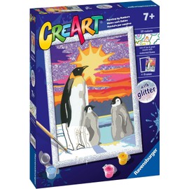 Ravensburger - CreArt D Series Penguins Painting Set by Numbers Includes a Pre-Printed Board, Brush, Paints and Accessories, Creative Game for Boys and Girls, 7+ Years