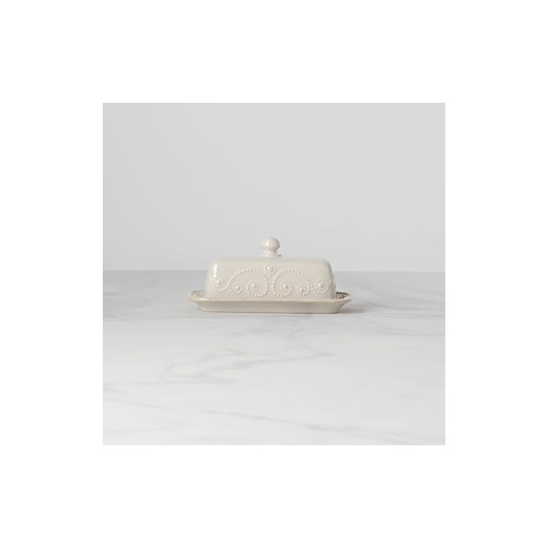 Lenox French Perle Covered Butter Dish, White -