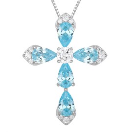 STARCHENIE Sterling Silver Cross Necklace for Women Crucifix Pendant with Created Aquamarine Dainty Religious Jewelry Gift for Her, 18 Inch Chain