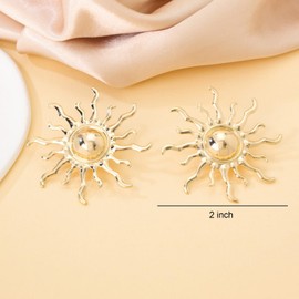 2 Inch Gold Sunburst Statement Earrings Vintage Inspired Exaggerated Design Bold Dangle Earrings for Women Fashion Jewelry