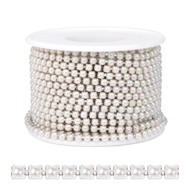 10 Yards Silver Pearl Trim Chain for Craft, 3MM Pearl Beaded Cup Chain Trim by Yard for Sewing DIY Crafts Jewelry Making Decoration
