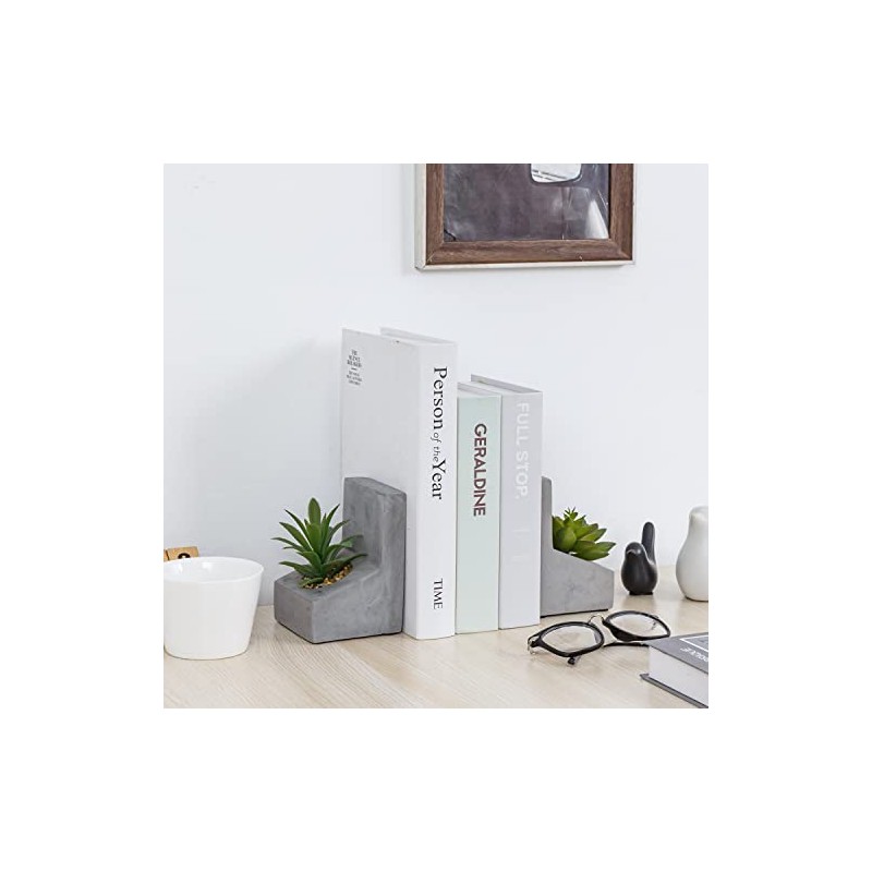 MyGift Sujetalibros en Forma de L de hormigón con Plantas