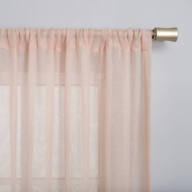 No. 918 Genevieve 2-Pack Linen Weave Semi-Sheer Rod Pocket Curtain Panel Pair, 50 in x 63, Blush Pink