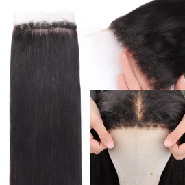 MYSHINYWIGS 5x5 HD Lace Closure Only, Skinmelt Hd Closure Natural Hairline with 4C Curly baby Hair Bleached Knots Straight Hd Closure Human hair 5x5 Invisible Knots Closure Natural Black 22 Inch