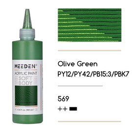 MEEDEN Olive Green Acrylic Paint: 250ml/8.8oz Soft Body Bulk Acrylic Colours in Squeeze Bottle - Fluid Flow Art Paints for Artists Canvas Painting