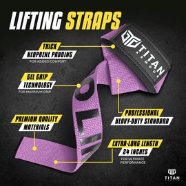 Titan Armour® Weight Lifting Straps | Extra-Long Neoprene Padded Heavy-Duty Weightlifting Straps | Deadlifts | Anti-Slip Gel Option | Gym Accessories Men & Women (Purple (Gel Grip))
