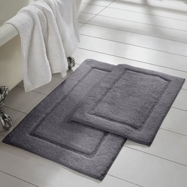 Amrapur Overseas 2-Pack Solid Loop with Non-Slip Backing Bath Mat Set (17-inch by 24-inch & 21-inch by 34-inch), Charcoal