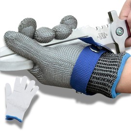 RYOHIN Lab Cut Resistant Gloves, Thick, Blade-Proof, Level 9, For Work, Cooking, Disaster Prevention, Stainless Steel Mesh, Protective Gloves, For Both Left and Right Use, Includes 1 Cotton Glove (M