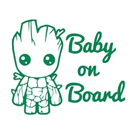 Baby Groot Baby On Board Vinyl Sticker Decals (Pack of 2) for Car Bumper Window Laptop Tablet Phone (8" x 6.6", Green)