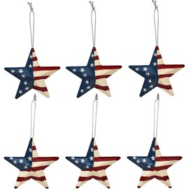 Decor Metal Barn Stars Set of 6 - Hanging American Flag Star Patriotic Wall Art Indoor