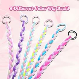 Krilira 6 Pack Children's Twist Braided - Colorful Wig Hair Ring, Mermaid Hair Braids for Kids, Hair Extension Clips for Girls, Fashion Gradient Color Sequins Cute Girl Princess Headdress Children's Day(Style - C)