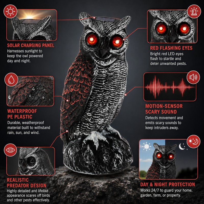Solar Owl Bird Deterrent for Garden Protection – Waterproof Decoy
