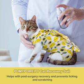 PUMYPOREITY Cat Recovery Suit After Surgery, Cat Onesie for Cats After Surgery, Cat Surgical Recovery Suit Female, Kitten Recovery Suit for Neutered/Abdominal Wound/Skin Damage/Weaning, S, Yellow