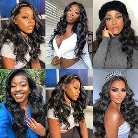 Body Wave Bundles Color 1B Body Weave Human Hair Bundles Double Weft Brazilian Remy Hair Weave Extensions Wet and Wavy Bundles Soft and Silky for Black Women (22 24 26 inch,3 Bundles)