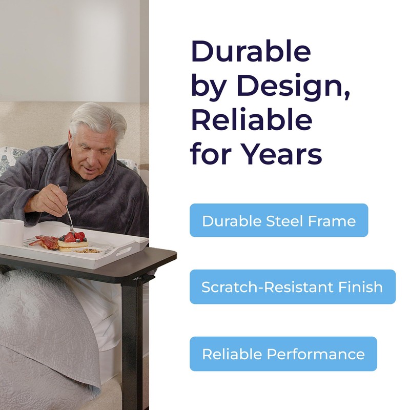 Drive Medical Overbed Table with Wheels - Secure Height Adjustment