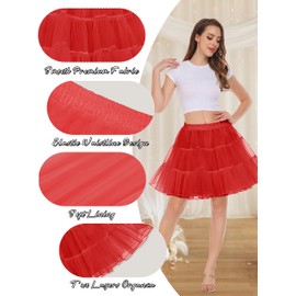 Wikoan Women's Petticoat Tulle Skirt Short Underskirt Crinoline for 1950s Rockabilly Petticoat Dress Evening Wedding Dress S-XXL, red