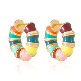 JDONL Bamboo Hoops Earrings Colored Enamel Cute Dripping Oil Huggie Earrings Jewelry for Women, Large, Resin, No Gemstone