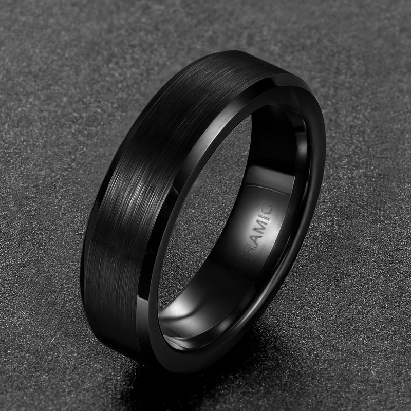SOMEN TUNGSTEN 6mm Ceramic Black Brushed Comfort Fit Wedding Ring,