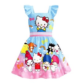 Bostetion Girls Cute Dress for Kids Cartoon Daily Dress for 5-14Y Casual Kids Party Outfit