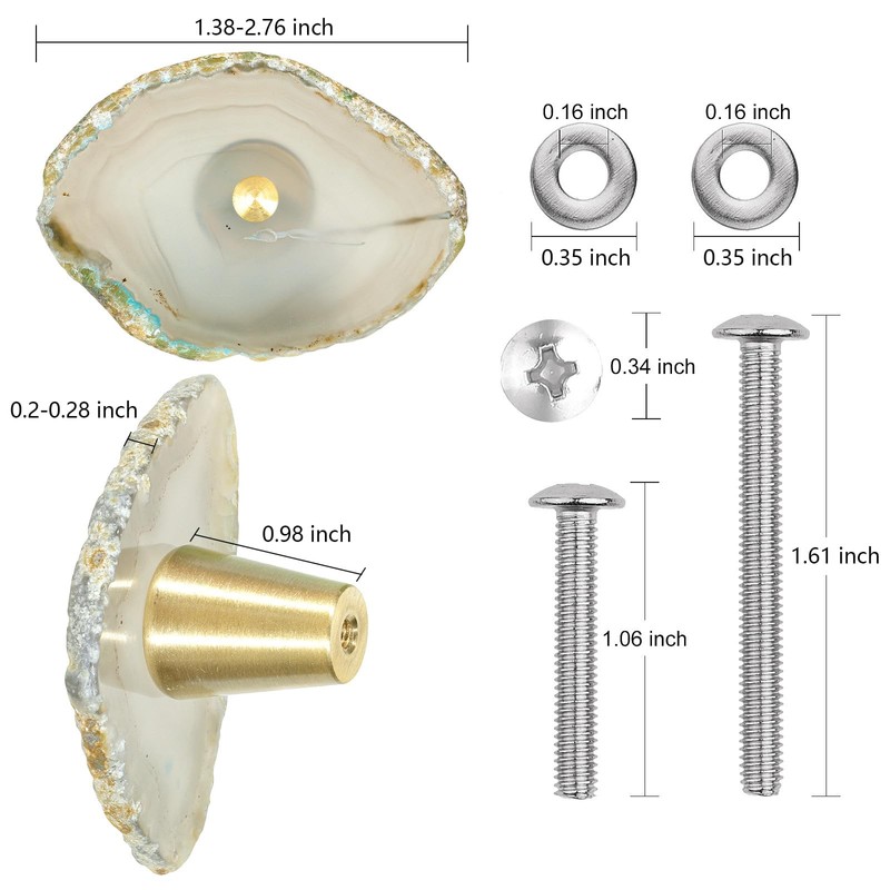 mookaitedecor Set of 4 Natural Agate Crystal Drawer Knobs with