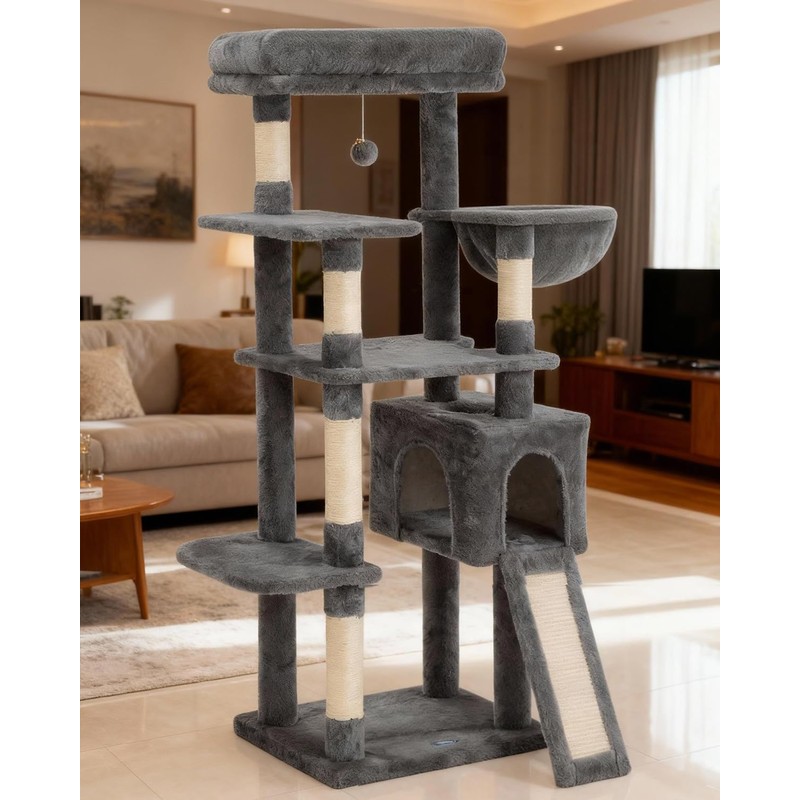 Komicoll 54 Inches Cat Tree, Tall Cat Tower with Hammock,