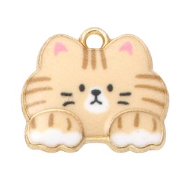 PEPPERLONELY 10PC Beige Cat Gold-Plated Alloy Animal Enamel Cat Charms Pendants 18x16mm