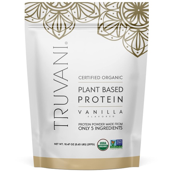 Truvani Organic Vegan Protein Powder Vanilla - 20g of Plant Based Protein, Organic Protein Powder, Pea Protein for Women and Men, Vegan, Non GMO, Gluten Free, Dairy Free (10 Servings)