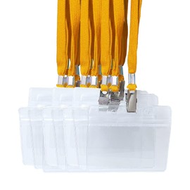 ID Card Holder Neck Lanyard Name Holder Name Card Holder Staff Employee ID Card Pass Trade Show Soft Waterproof Transparent Horizontal 50 Pack Orange