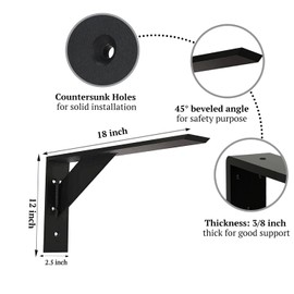 Countertop Support Bracket 18 Inch Heavy Duty Granite Support Bracket 2 Pack 3/8" Thick 18"x10"x2.5" Shelf Bracket Iron Metal Support Brackets for Granite Quartz Wood Laminate Countertops