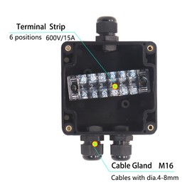 YETLEBOX Watertight Junction Box, IP67 Waterproof Electrical Project Box with 4P 15A Barrier Terminals,1 in/2 Out Cable Glands Electronic Enclosure 3.26" x 3.18" x 2.2"