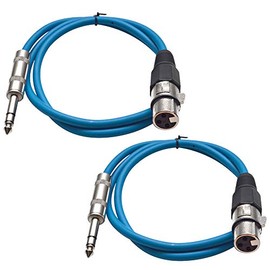 Seismic Audio - SATRXL-F3-2 Pack of 3 Foot 1/4 Inch TRS to XLR Female Patch Cables - Balanced - 3 Foot Patch Cord - Blue and Blue