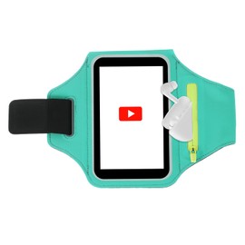 PATIKIL Running Phone Holder Armband 6.8" with Card Slot & Green Zipper Key Pockets for Earphones Credit Cards Cell Phone Arm Bands for Sports Gym Workouts Exercise, Sky Blue