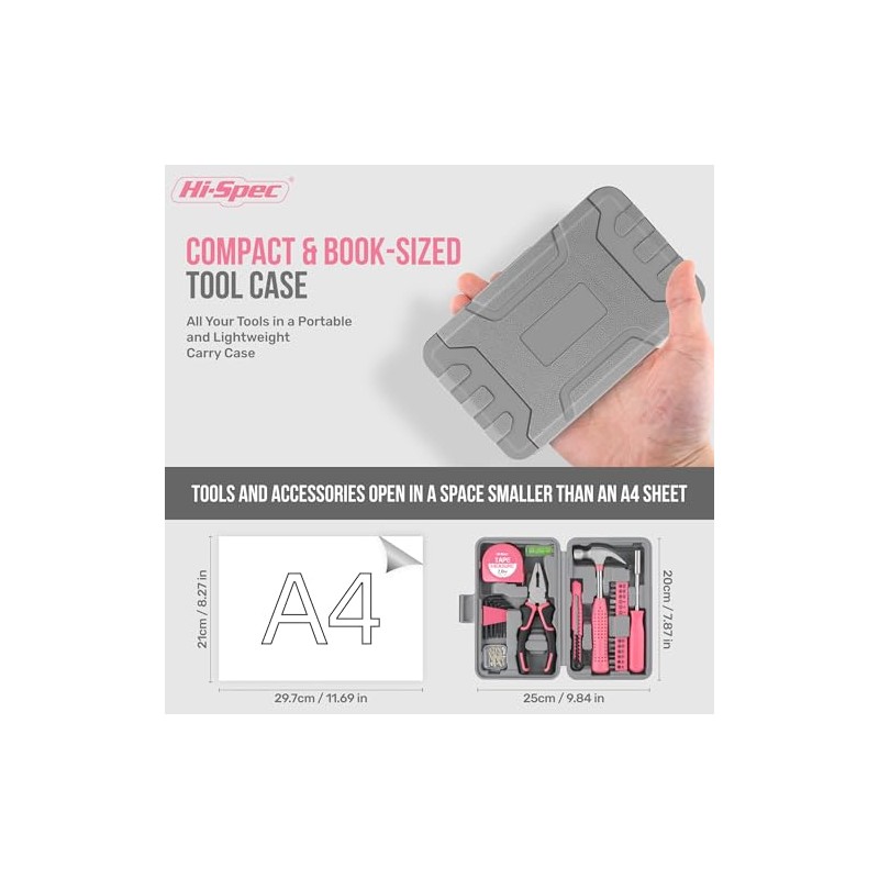 Hi-Spec Tool Set 25pc Pink Household DIY Tool Kit for