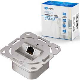 hb-digital 1x CAT 6a Network Socket LAN Socket Universal Junction Box - 1x RJ45 Port - Surface-Mounted/Flush-Mounted Shielded EIA/TIA 568A&B 8P8C 10 Gigabit Ethernet Network - Signal White