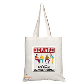 Coralgraph Inc TB942 Beware of the Personal Service Worker Novelty Present Gift Printed Eco-Friendly Stylish Long Handled Tote Shoulder Bag