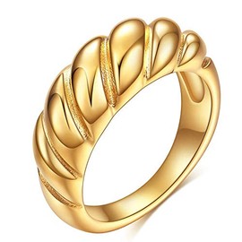 Simple Chunky Gold Croissant Dome Ring Stacking Braided Twisted Rope Signet Ring for Women Teen Girls (size 8)