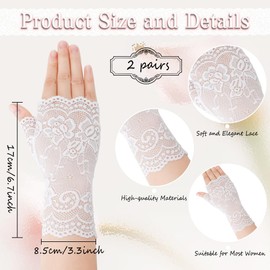 Yritioa 2 PCS White Lace Gloves,White Princess Gloves,Halloween Accessories for Woman,Tea Party Glove,Elegant Glove for Bridal Wedding Sunblock,1920s Accessories for Women Tea Party Outfits