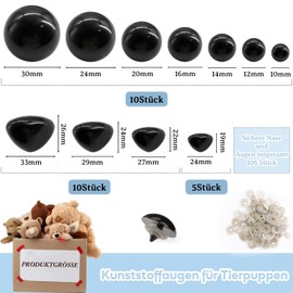 ZOCONE Crochet Eyes and Nose Set 70 Pieces 10-30 mm Black Large Safety Eyes for Crochet Animals 35 Pieces Safety Noses Large Button Eyes Sewing Doll Eyes Crochet Safety Eyes for DIY Crochet Dolls