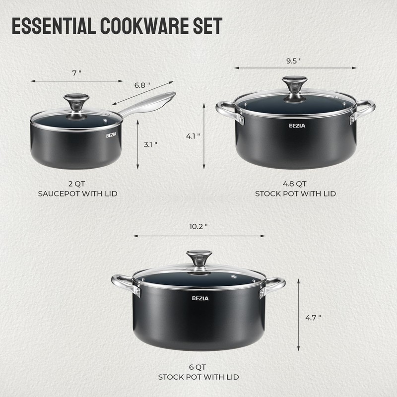 Induction Cookware Set 6-Piece, Stackable Kitchen Cooking Pots Set, 6qt