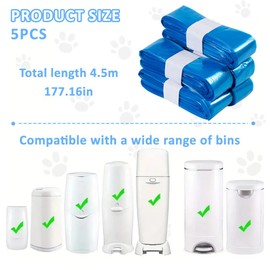 Rongxze Pack of 5 Refill Bags for Cat Litter, 4.5 m Nappy Bin Refill Cassettes, Good Sealing and Toughness Litter Locker Refill Cassette for Nappy Bin, Treatment of Cat Litter