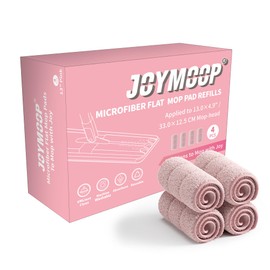 JOYMOOP Flat Mop Pads, Microfiber Mop Cleaning Pads, Washable Pads, Pads Replacement for Flat Mop or Mop Bucket Set, Pack of 4 Refills 13inch - Pink