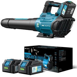 HOPTO Cordless Leaf Blower with 2 Batteries, 580CFM/160MPH & 3 Speed Settings for Yard, Garden, Gutter, Garage, Workshop, Snow, and Event Cleanup - Lightweight & Ergonomic Design