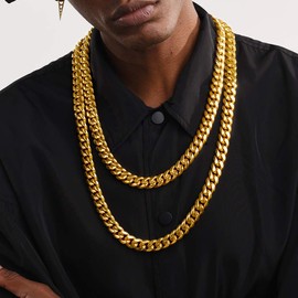 18K Gold Chain Necklace Stainless Steel Solid Heavy Thick Bold Necklace 80's Party Gift