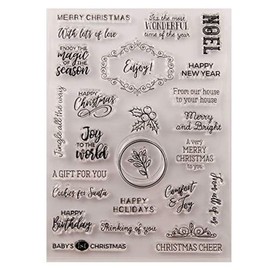 Arrietty Merry Christmas Happy New Year Happy Birthday Verses Phrase Clear Stamps for Christmas Cards Making Decoration and Scrapbooking Rubber Stamps for Craft