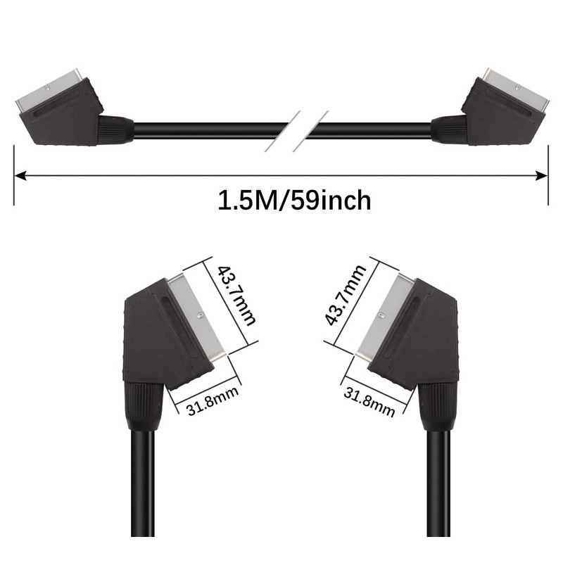 YAODHAOD SCART Cable Galvanised 1.5 m 21-Pin Multiple Shielded Precision